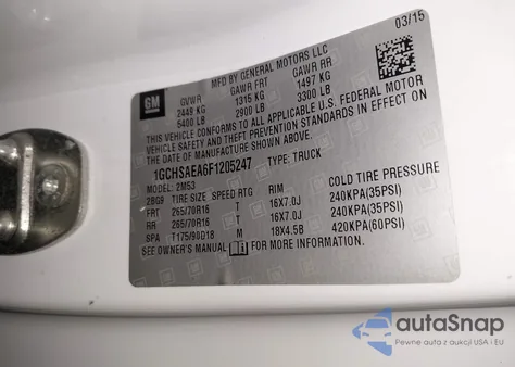 2015 Chevrolet Colorado Wt from USA, damaged, VIN 1GCHSAEA6F1205247